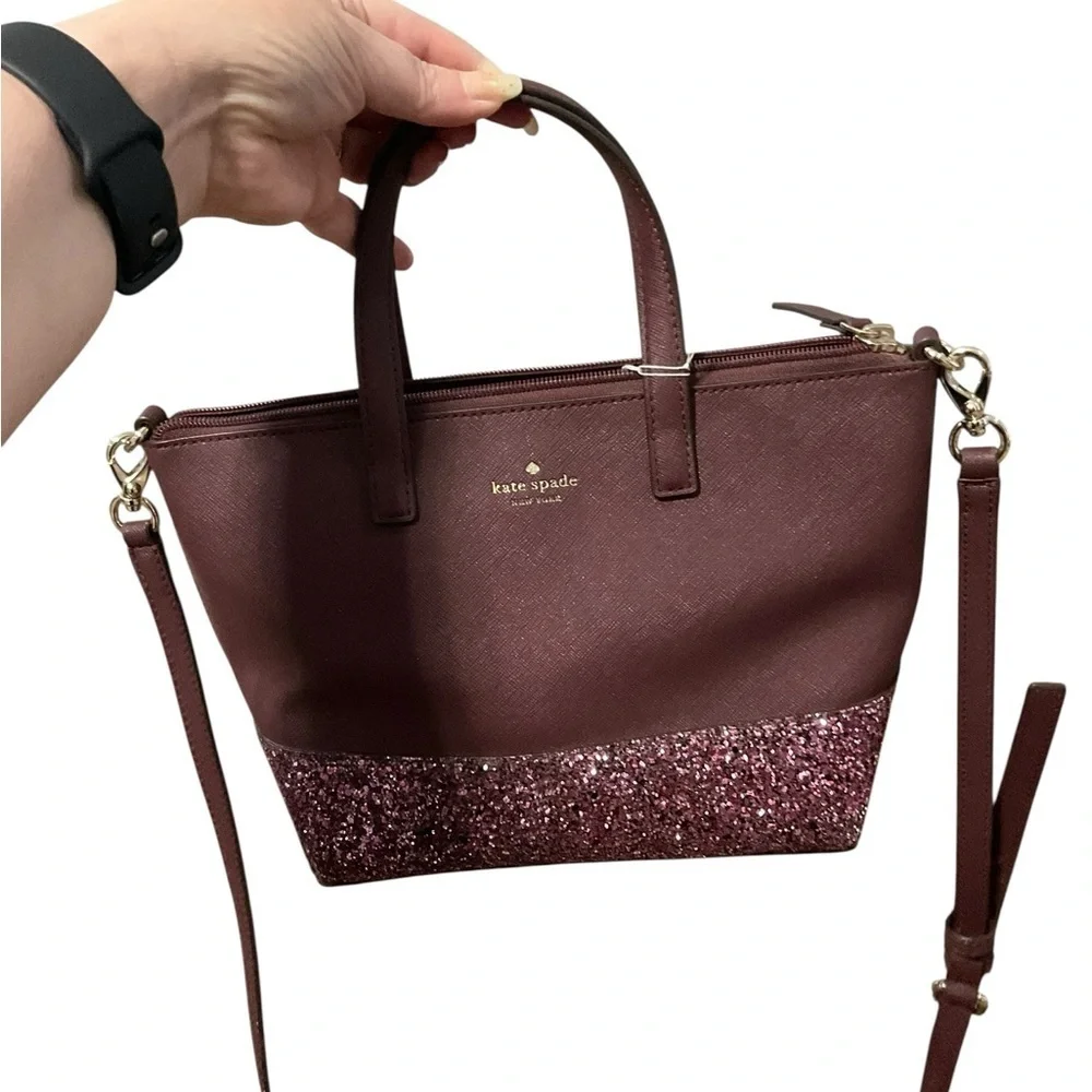 Kate Spade Burgundy Glitter Crossbody Hand Bag